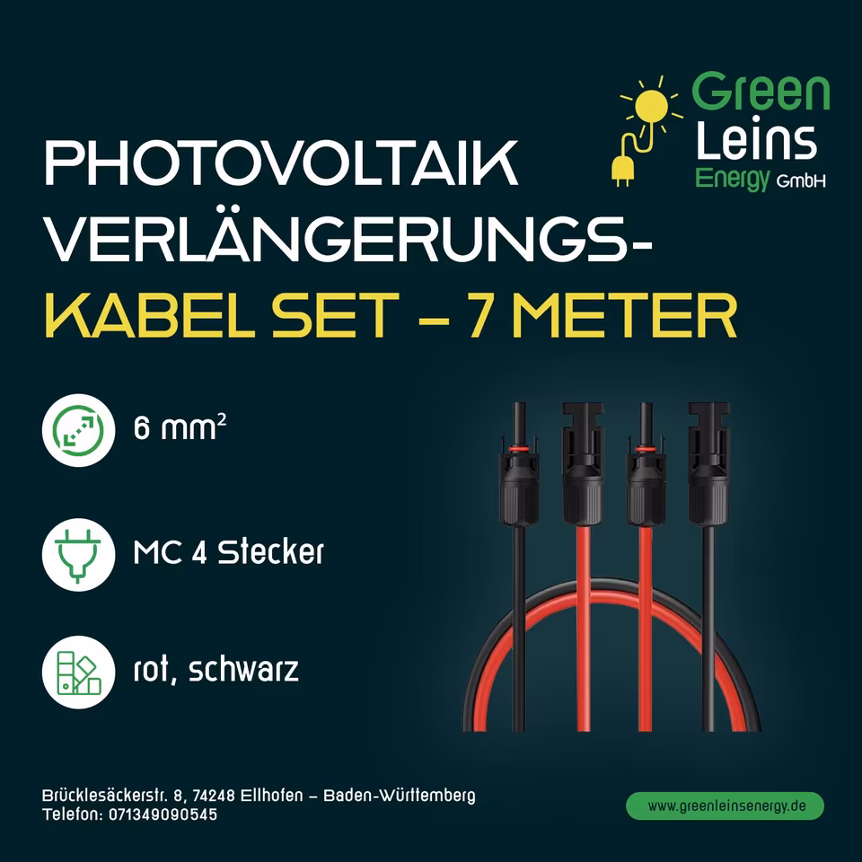 Photovoltaik MC 4 Verlängerungskabel 6mm² 7 Meter schwarz/rot 1 Paar
