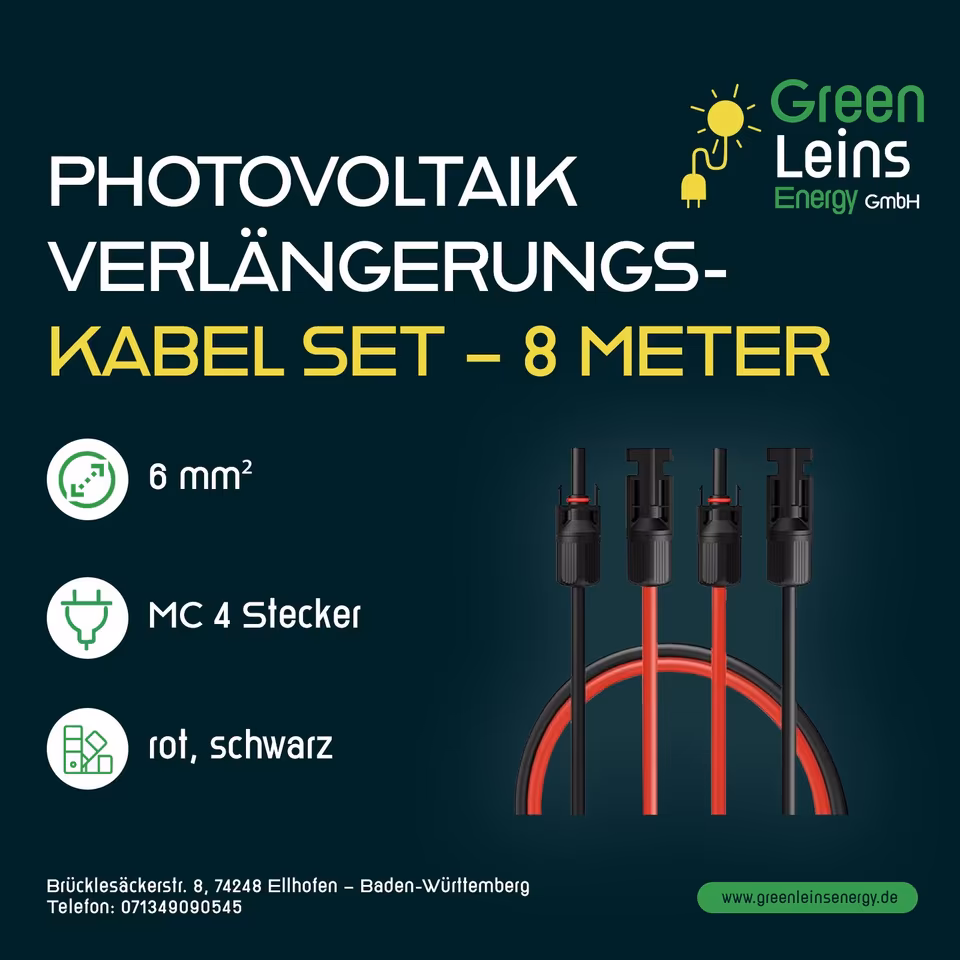 Photovoltaik MC 4 Verlängerungskabel 6mm² 8 Meter schwarz/rot 1 Paar