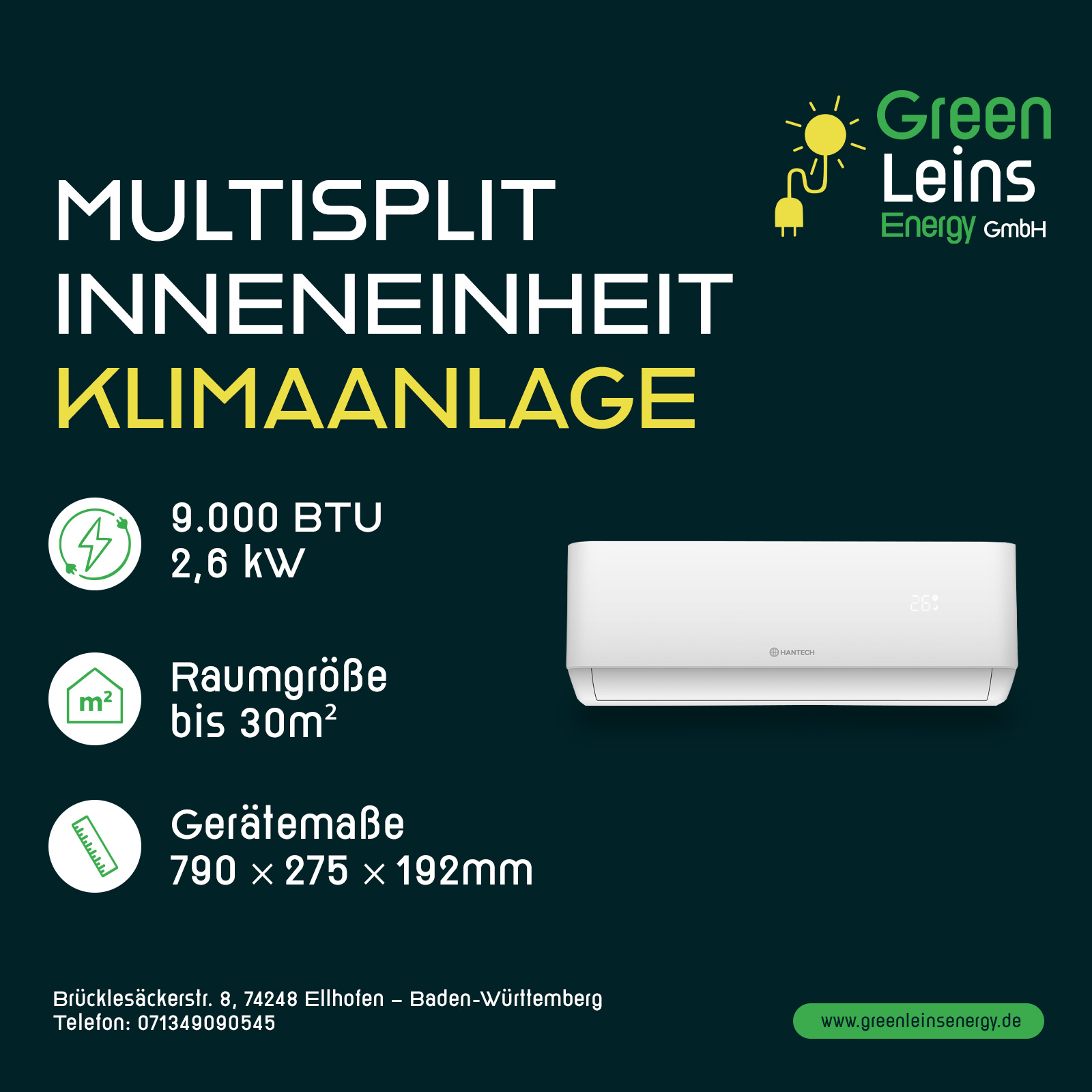 Hantech Klimaanlage 9.000 BTU / 2,6 kW