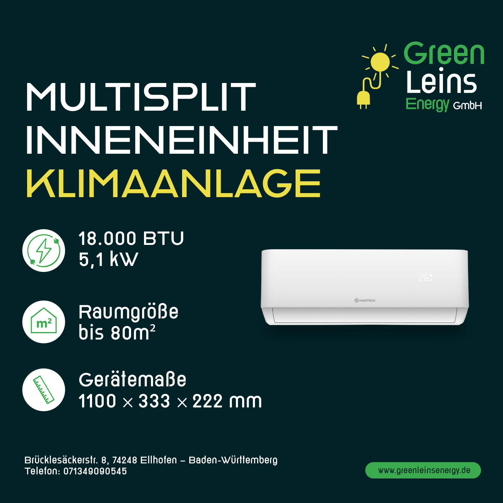 Hantech Klimaanlage 18.000 BTU / 5,1 kW