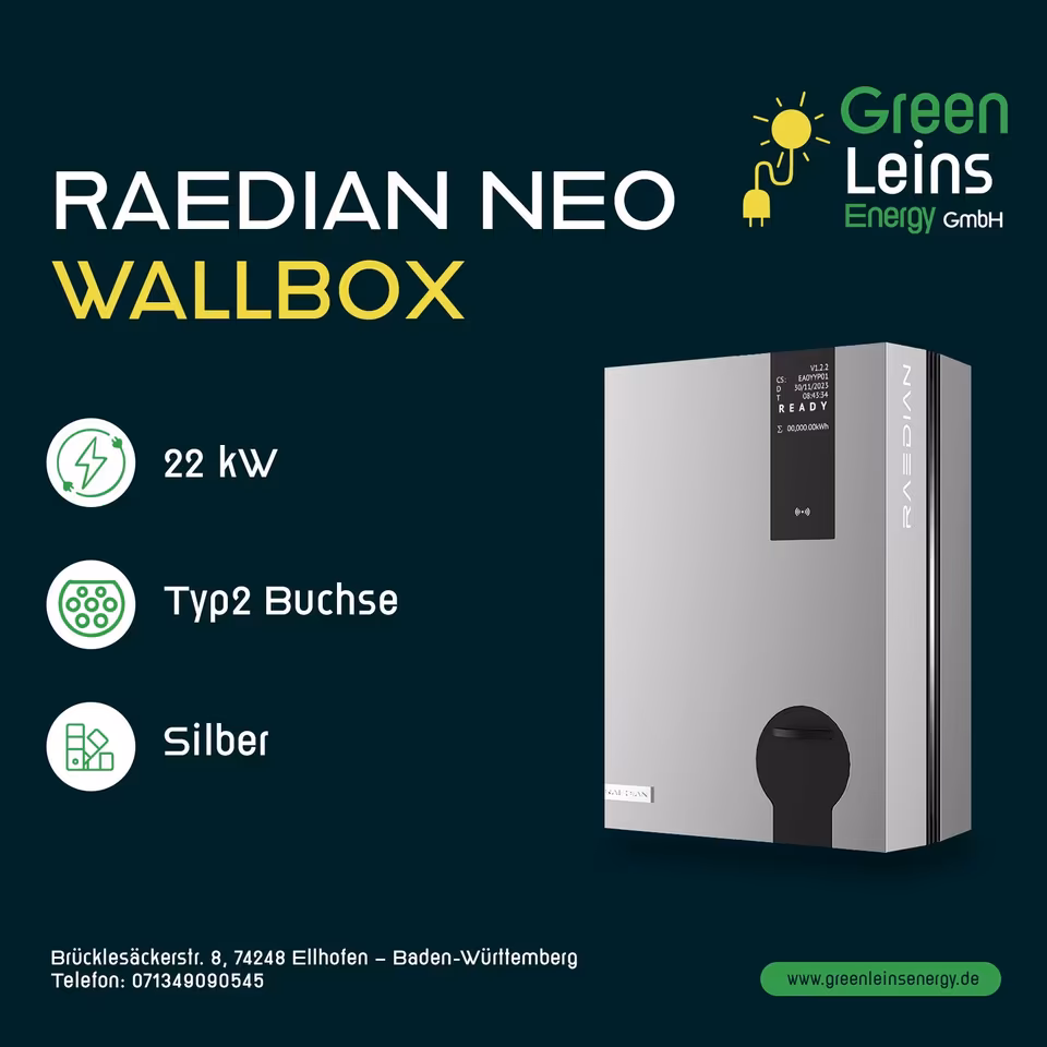RAEDIAN NEO Wallbox 22 kW mit Typ 2 Silber Buchse