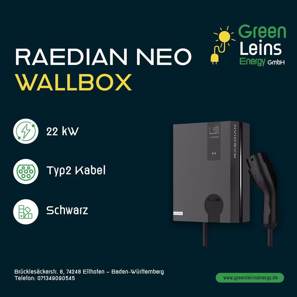 RAEDIAN NEO Wallbox 22 kW mit Typ 2 Kabel