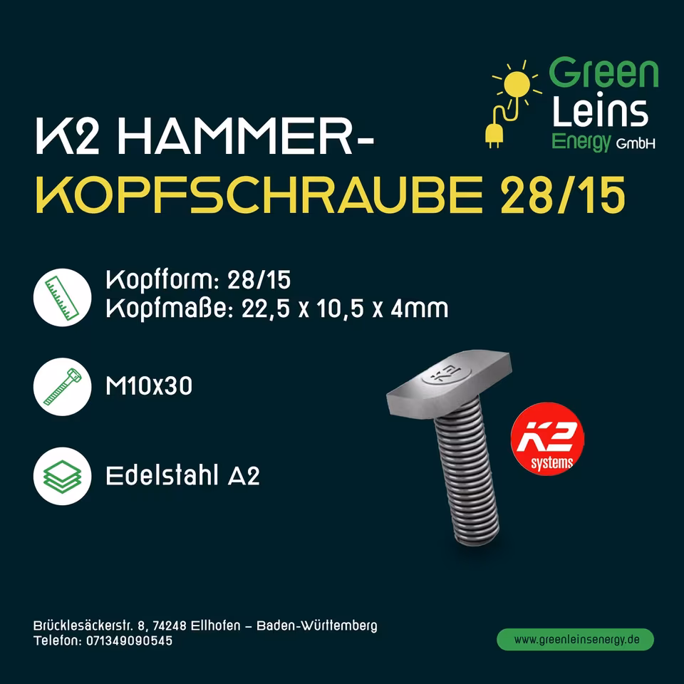 Photovoltaik K2 Hammerkopfschraube 28/15 M10x30