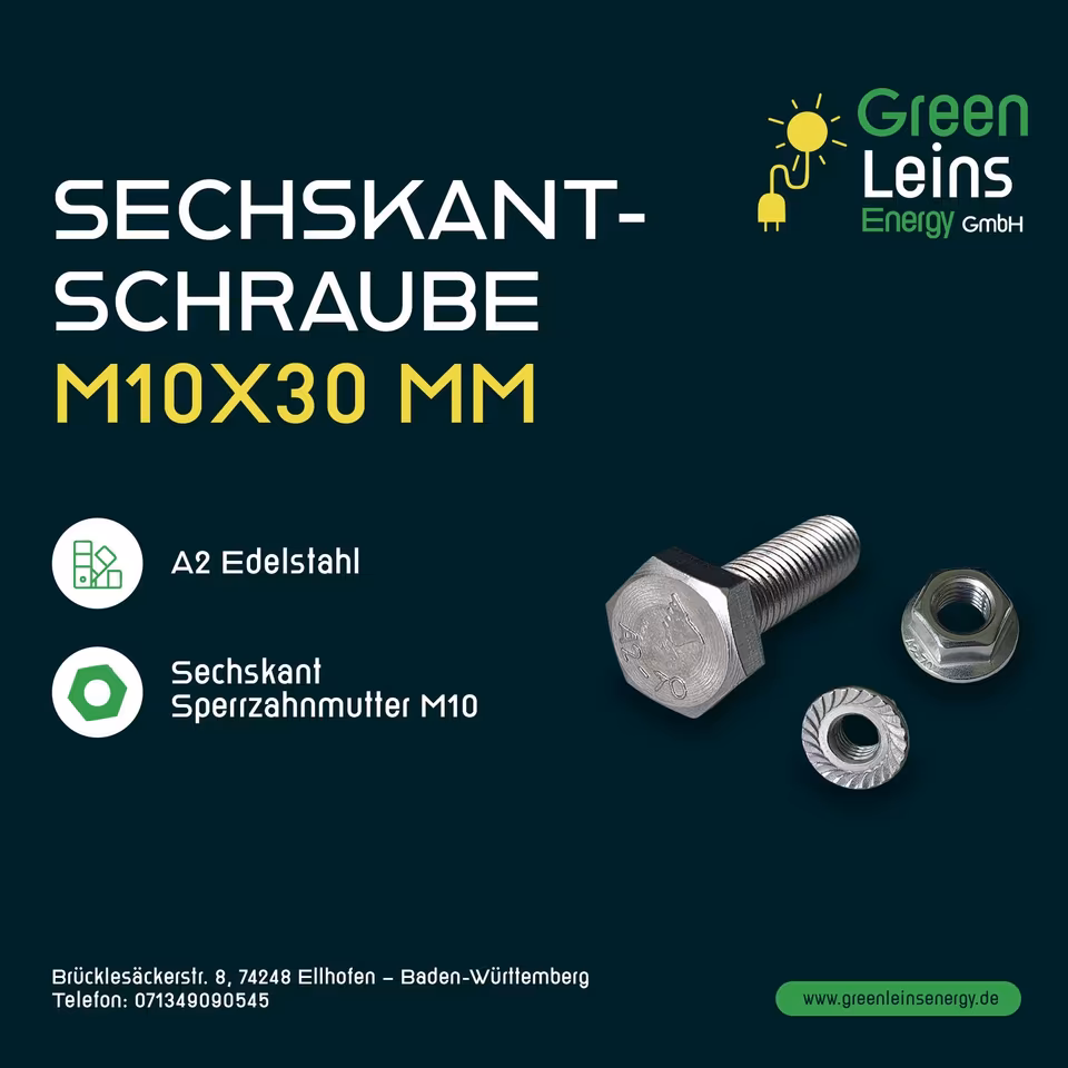 Photovoltaik Sechskantschraube M10x30 mm mit Sechskant Sperrzahnmutter M10